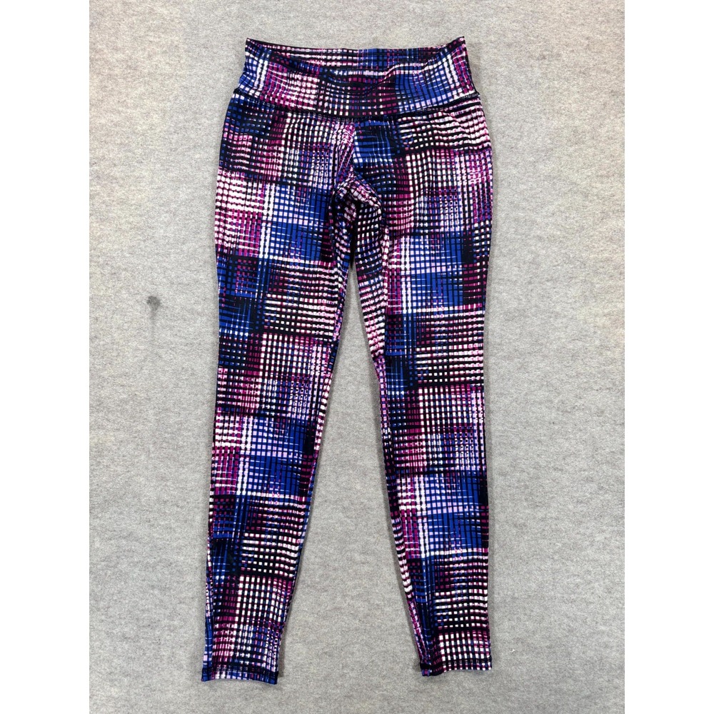 Kristin Nicole Leggings Womens Medium Purple Blue Grid Stretch Yoga Pull On